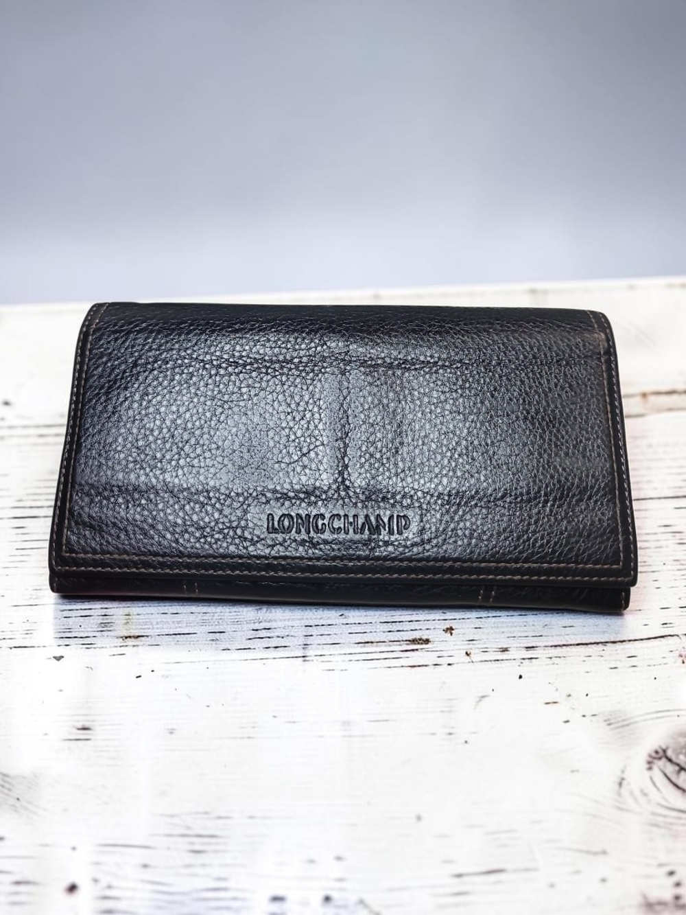Longchamp Black Leather Continental Wallet EUC